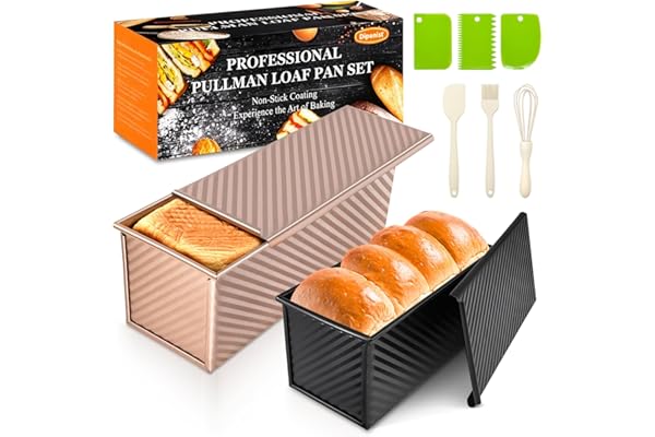 2Pack Pullman Loaf Pans with Lids – 2.2 LB & 1 LB Dough Capacity, Non-Stick Carbon Steel Bread Pans for Homemade Sandwich and