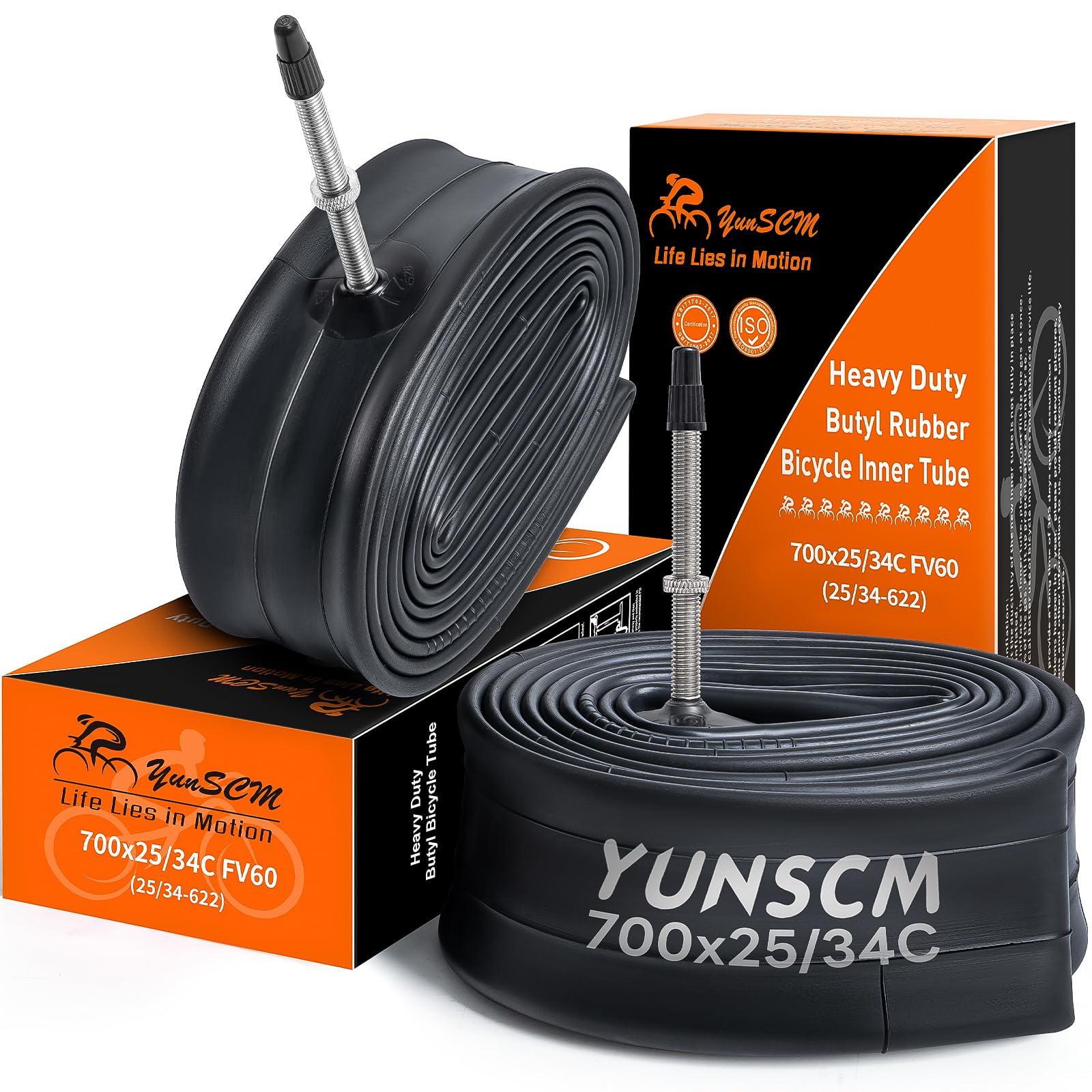 YunSCM 2本,700 28c チューブ 肉厚,ロードバイク チューブ 700c 25c/28c/30c/32c,仏式ロングバルブ60mm,高リムの最良選択,適用 700x25c 28c 30c 32c ロードバイク商品画像