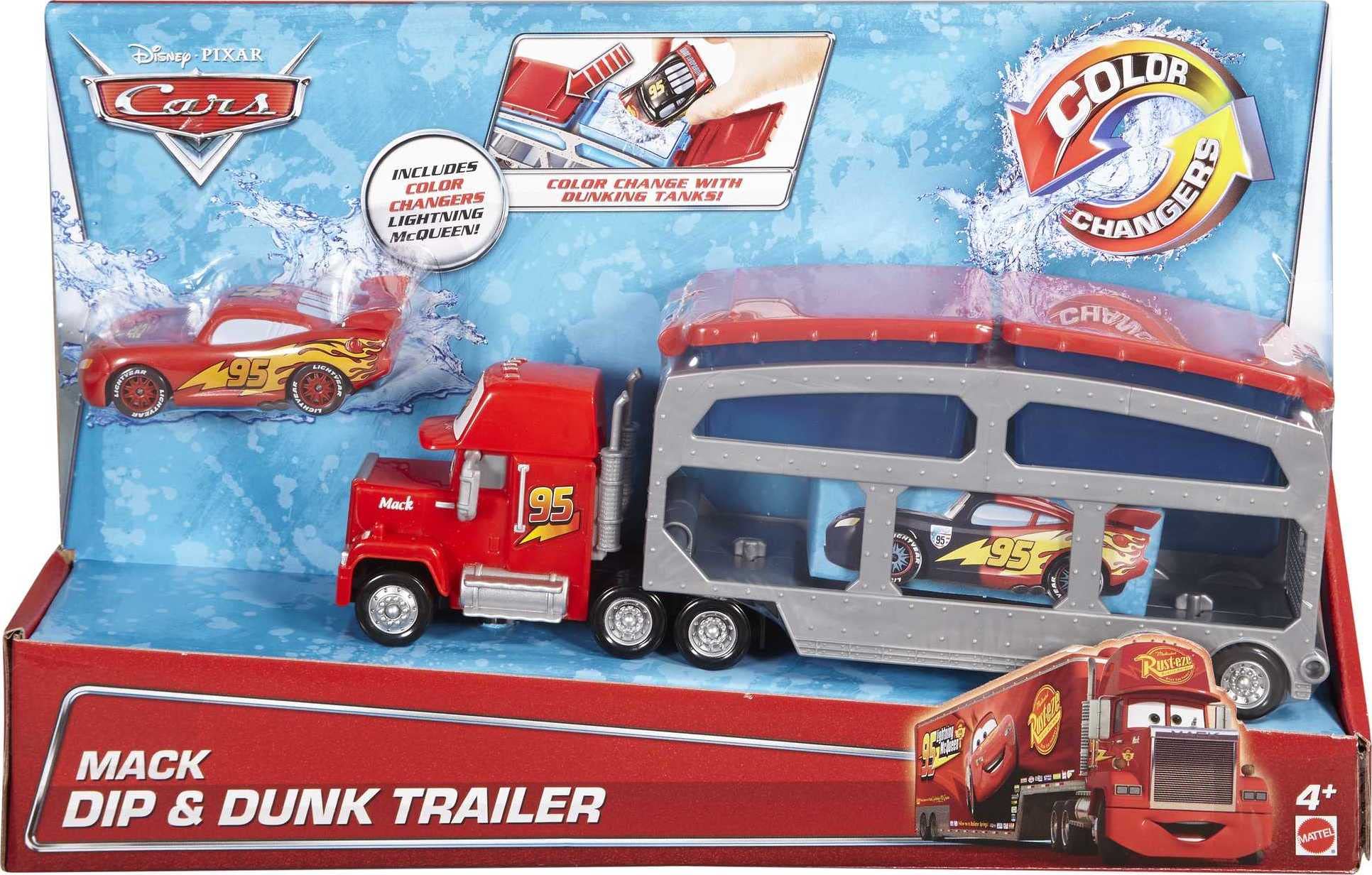 Disney Cars Mack Dip and Dunk Trailer, can transport and transform, colour change Mc Queen car, CKD34
