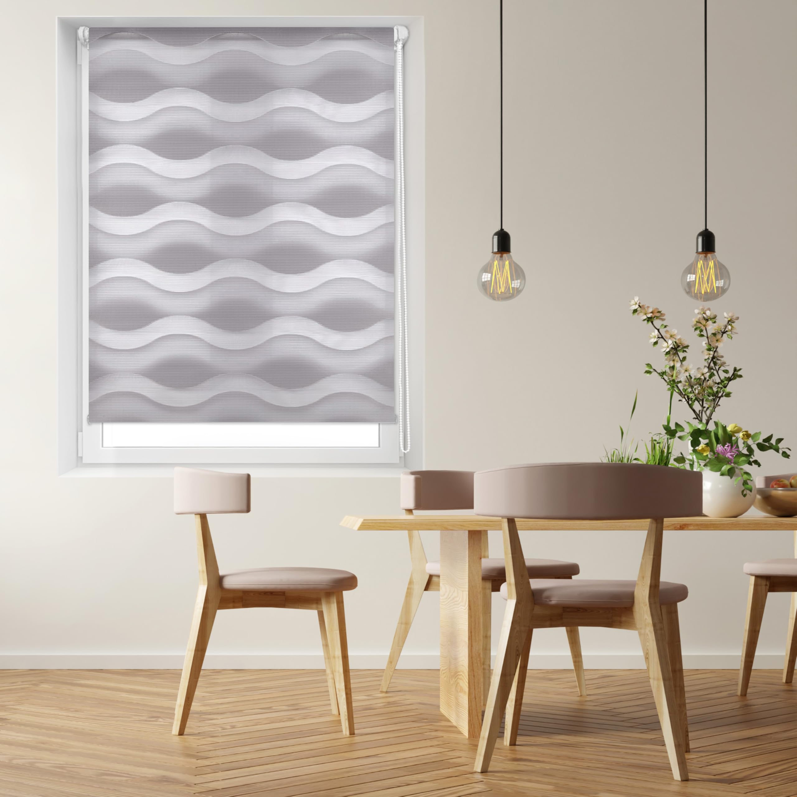 Blindecor Moon Double Layer Roller Blind for Night and Day, Silver, 57 x 150 cm (width x length), Fabric Size 54 x 145 cm (width x length)