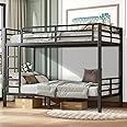 XUWANSHANG Twin XL Over Twin XL Bunk Bed Frame, Heavy Duty Metal Loft Bed for Adults/Teens, 400/600LB Capacity w/Ladder & Guardrail, Noise-Free Steel Slats, No Box Spring Required, Black