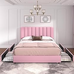 VECELO Queen Size Upholstered Bed Frame with 4