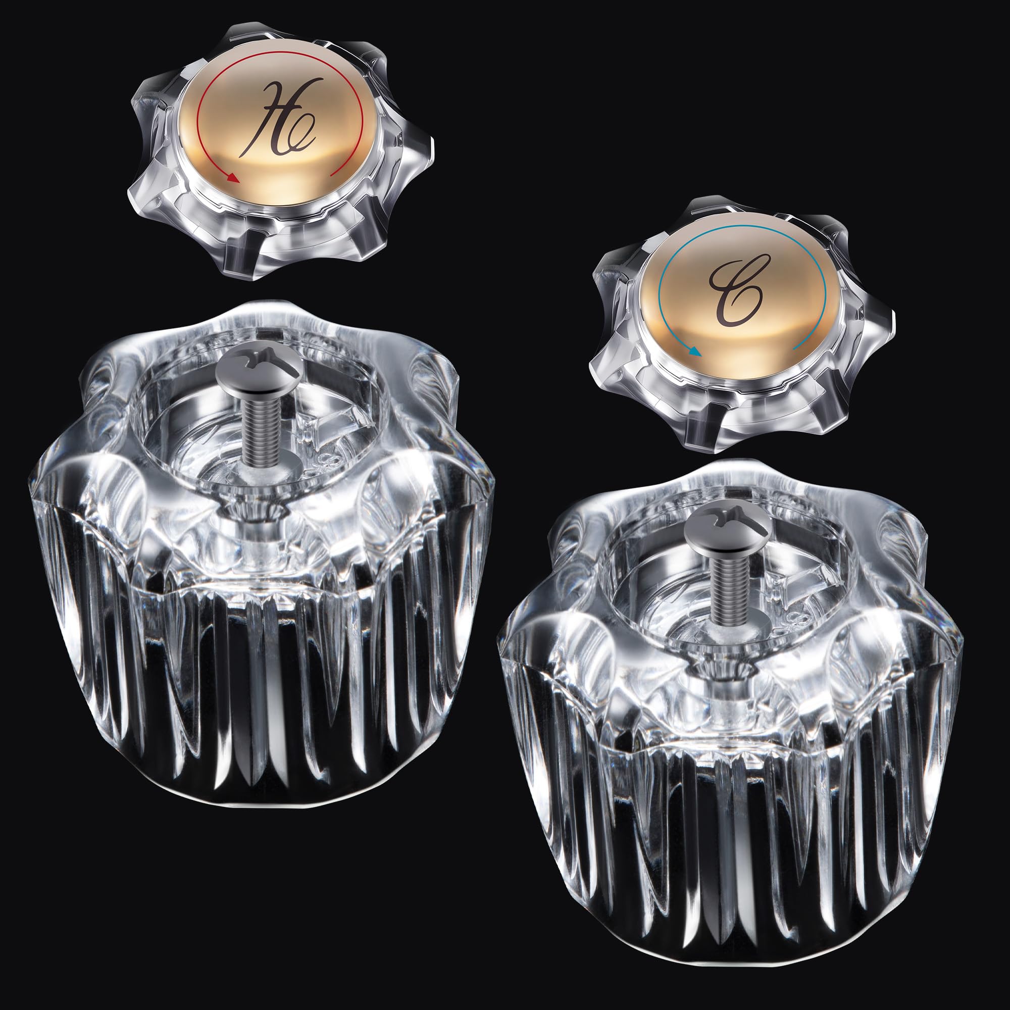 Photo 1 of Enhon 1 Pair Bathroom Knobs Replacement, Bathtub Handles Compatible with Delta/Delex/Peerless, Hot and Cold Sink Knobs Replacement Parts in Clear Acrylic, Include Screws