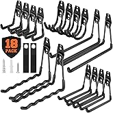 Nacial 18 Pack Garage Hooks Heavy Duty, Utility Steel Garage Storage Hook with 2 Storage Straps, Utility Garage Wall Mount Hooks for Hanging Bike, Ladder and Garden Tools, Perfect for Father Day Gifts