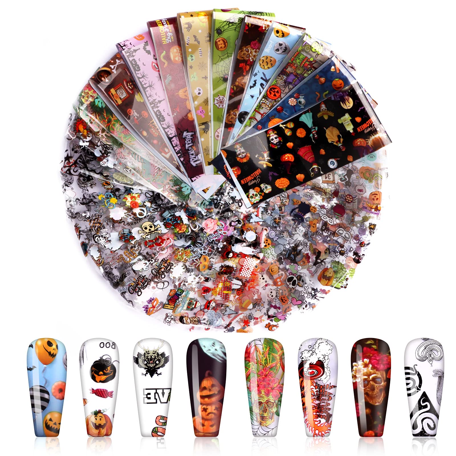 30 Sheets Nail Art Foil, EBANKU Halloween Transfer Decals Nail Foils Nail Art Stickers Nail Foil Designs Acrylic Nails Supply Starry Sky Manicure Tips Decoration