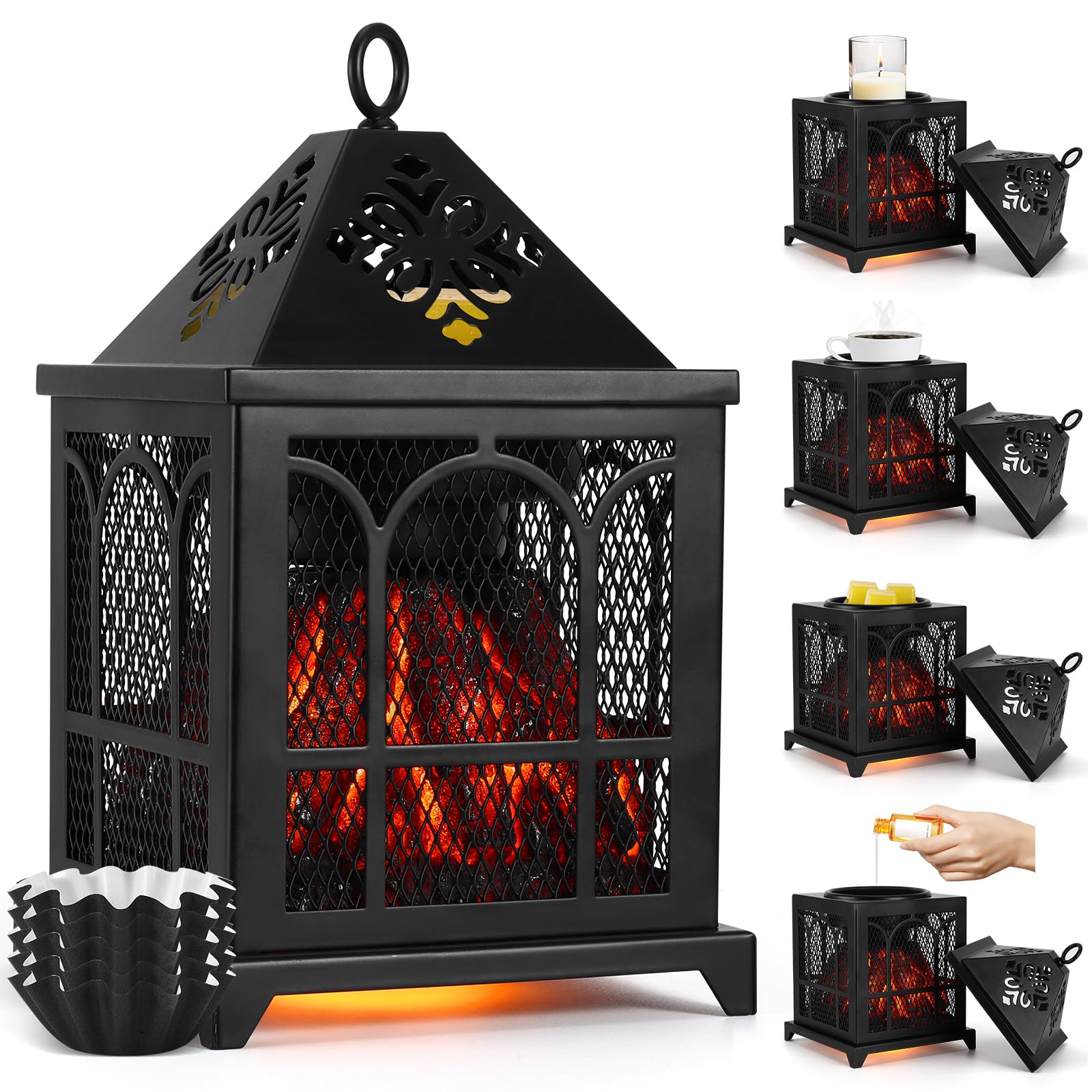 Electric Wax Melt Warmer, 4-in-1 Fireplace Wax Warmer Home Fragrance Wax Burner for Scented Wax Cubes and Tarts or Fragrance Oils, Wax Melter Burner Fragrance Warmer for Home Office Gifts & Decor