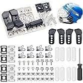 61 Pcs Hockey Helmet Repair Kit, Anglecai Football Helmet Replacement Parts | Hockey Helmet Hardware Kit Including 4 J Clips/8 R Visor Clips/8 Gasket/16 Screw/16 Nuts/8 Chin Strap Adapter/1 Screwdriver