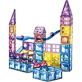 LILYBUDS 97 Pcs Magnetic Tiles for Kids Ages 4-8,Building Toys Magnetic Blocks for Kids Ages 4-8,Toddlers Educational Magnet Construction Set Magnets Tile,for 3 4 5 6 7 8 Kid Christmas Birthday Gifts