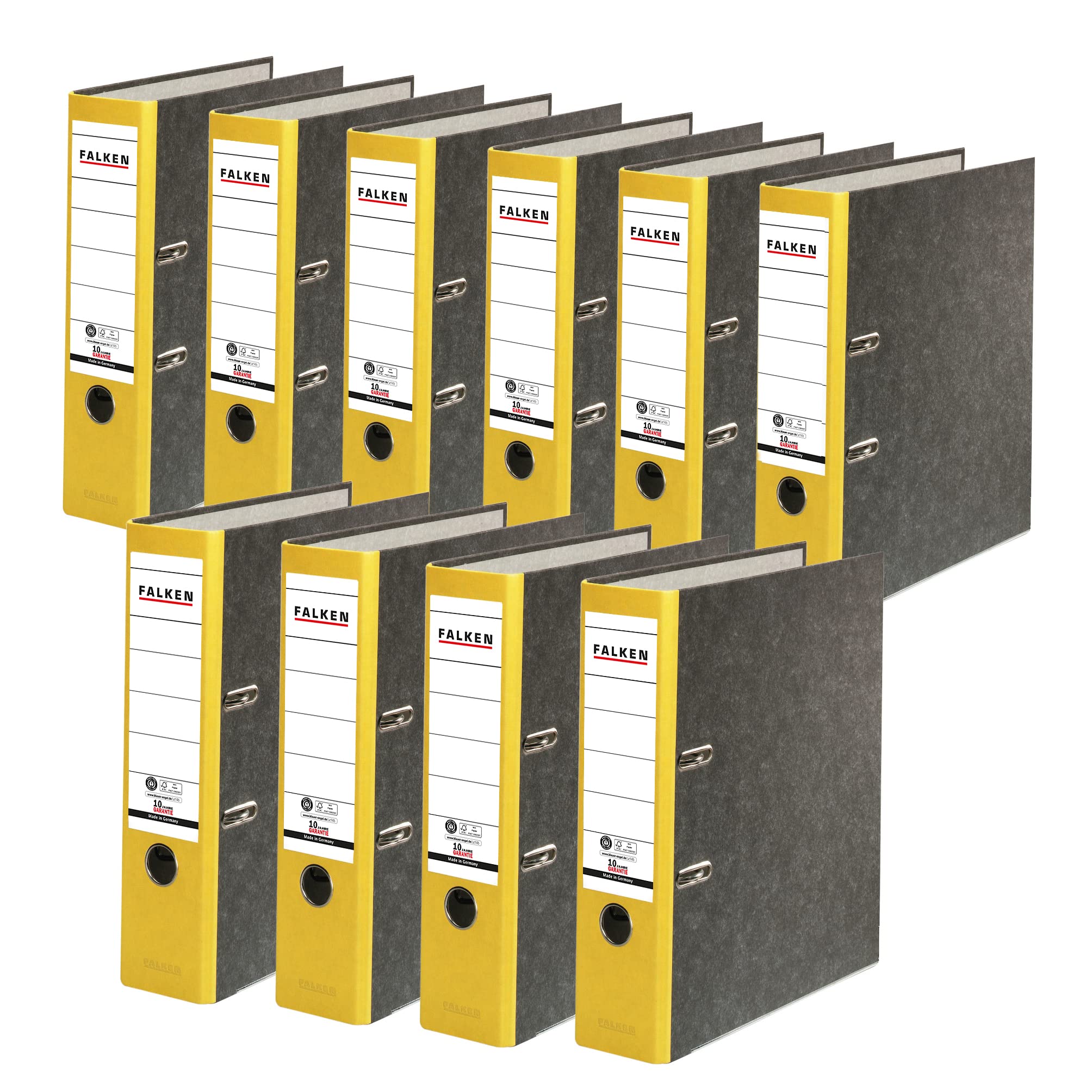 Original Falken pack of 10 recycled folders Cloud Marble. Made in Germany. 8 cm wide DIN A4 yellow spine ring binder file folder letter file office folder cardboard folder CO2 neutral Blue Angel