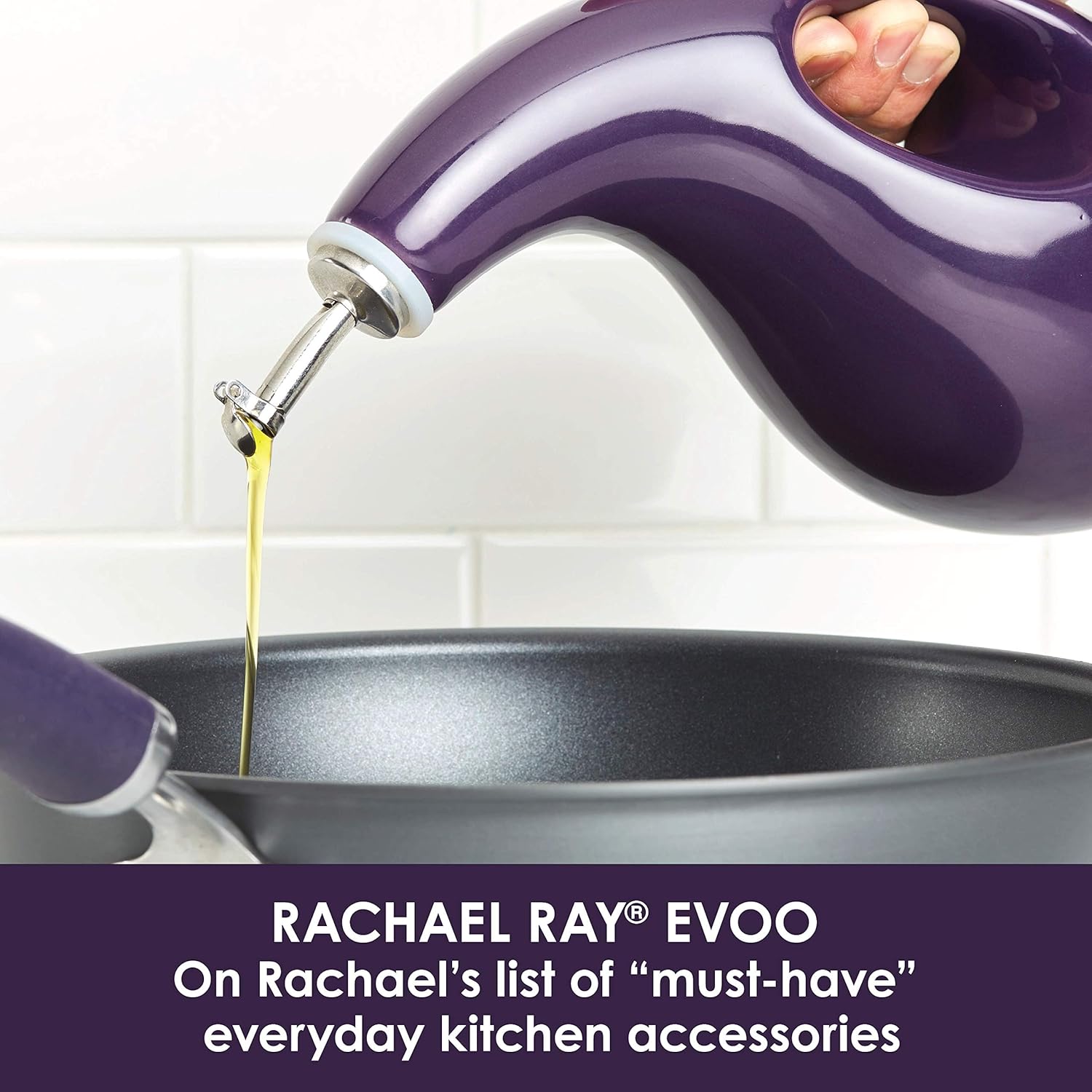 Rachael Ray Solid Glaze Ceramics EVOO Olive Oil Bottle Dispenser with Spout, One Size, Purple: Pottery Oil: Kitchen & Dining