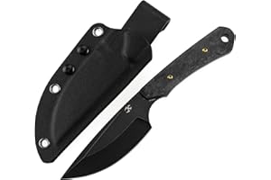 KANSEPT KANSPET Flank Fixed Blade Knife, 3.69" Black Stonewashed Sharp D2 and Shred Carbon Fiber Ergonomics Handle, Adjustable Kydex Sheath for EDC Hunting Survival Camping G006A1