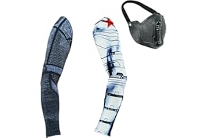 Pongking Bucky Barnes Mask Compression Arm Sleeves Halloween Cosplay Costume Accessory Prop for Men Women