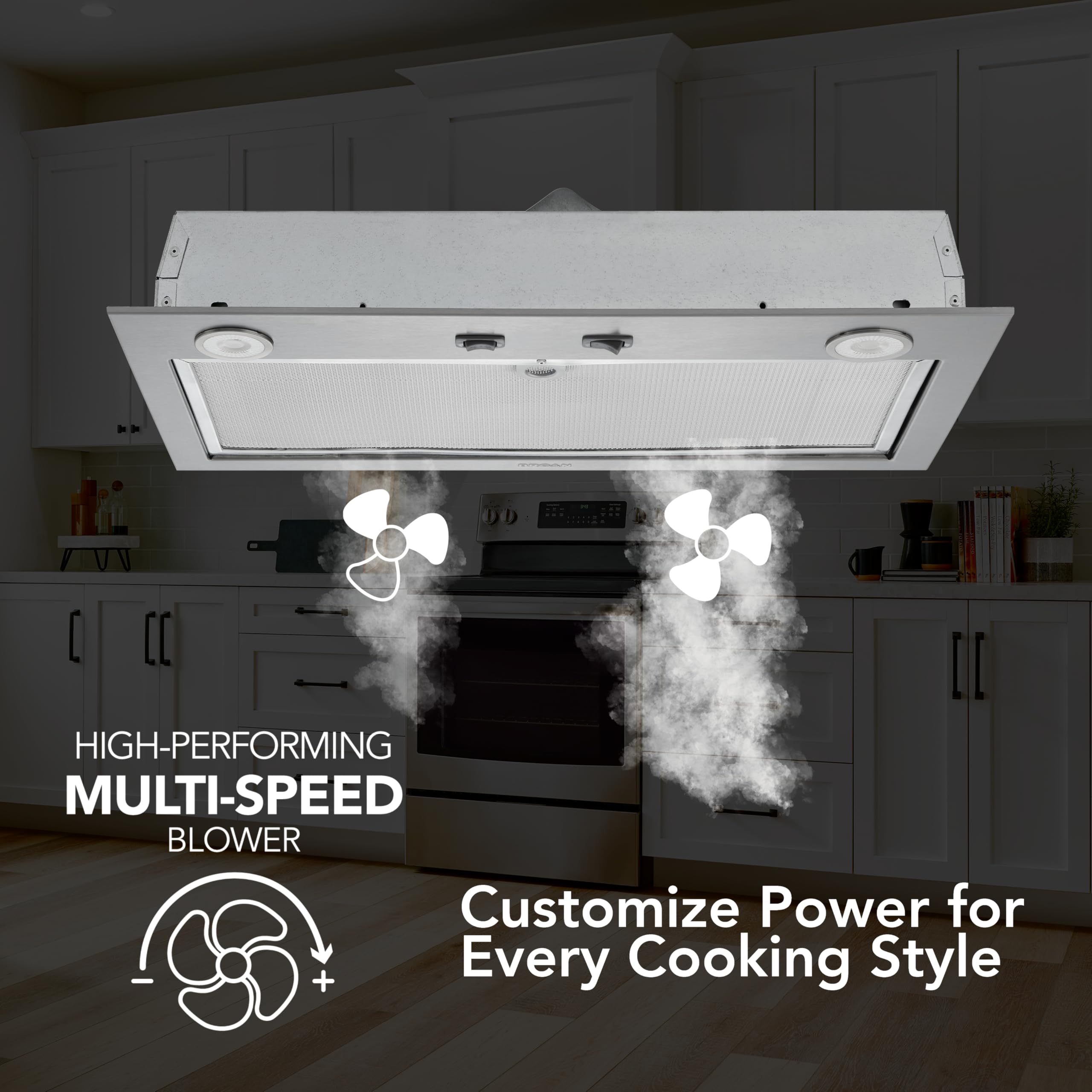 Broan-NuTone PM300SS Custom Power Pack Range Hood Insert with 2-Speed Exhaust Fan and Light, 300 Max Blower CFM, Stainless Steel, 21-Inch Built
