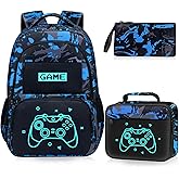 Fitvc Glow in The Dark Backpack for Boys - 3pcs Game Boys Backpack for Kids Children Teens Elementary Middle School - 17″ Gamer Bookbag Travel Back Pack for Age 6-18