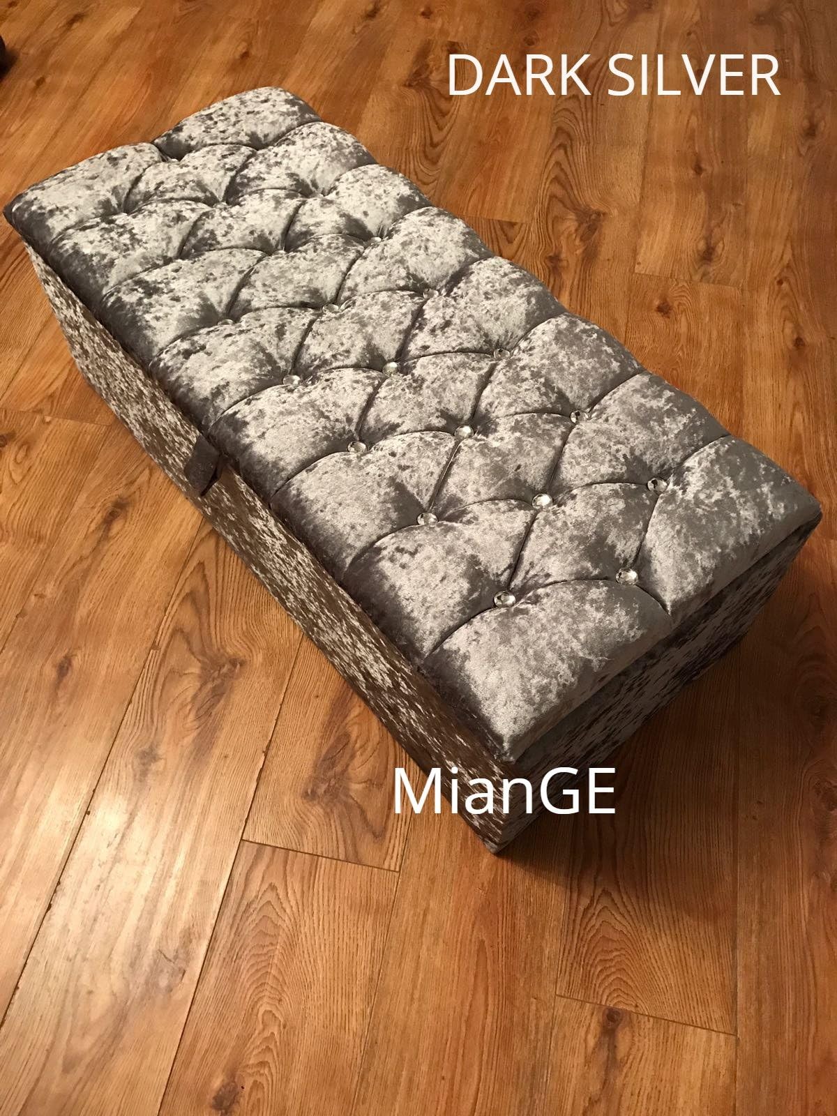 MianGE CRUSHED VELVET DIAMANTE/MATCHING FABRIC OTTOMAN BOX, TOY STORAGE BLANKET BOX IN (BLACK, CRYSTAL DIAMANTE)