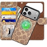 LFZLHPP Magnetic Detachable Wallet Case for iPhone 17 Pro Max, Luxury PU Leather with Card Slots, Kickstand, Wrist Strap, MagSafe Compatible, 6.9-Inch Khaki