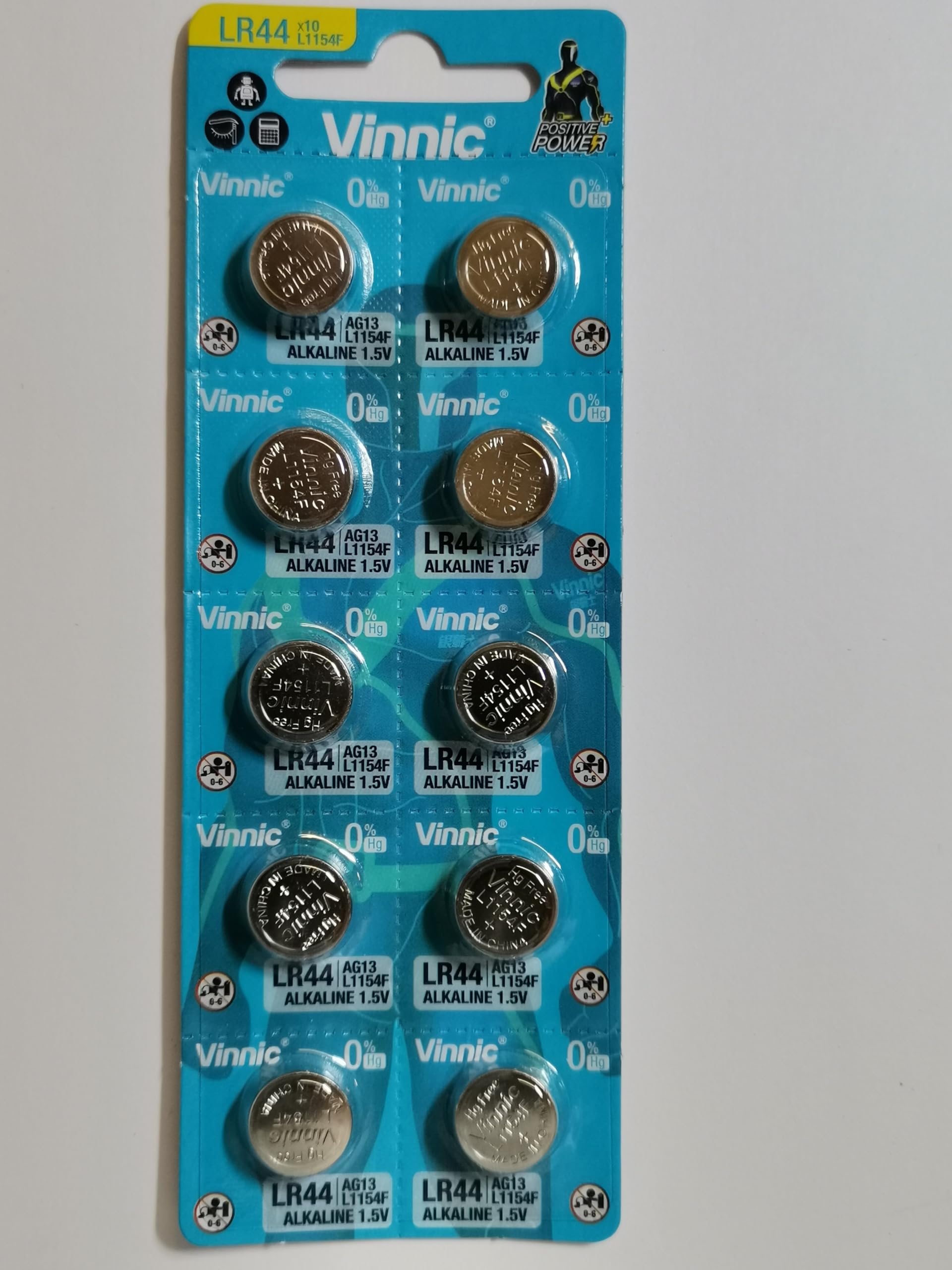 Vinnic Pack of 10 batteries AG13/L76/157/V13GA/RW82 pour montres, calculatrices, jouets, lasers, horloges, thermomètres et autres appareils électroniques