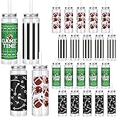 Kochorie 24 Pcs 16.9 Oz Football Plastic Cups with Lids and Straws, Reusable Football Party Cups Bulk Clear Drink Cup for Birthday Sports Themed Party Supplies