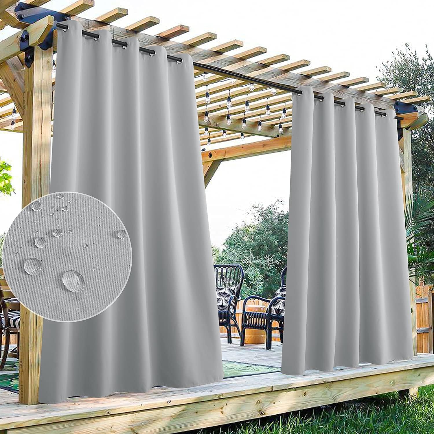 Outdoor Curtains - StangH Porch Curtains Outdoor Waterproof, Patio Outdoor Blackout Curtains, Grommet Thermal Insulated Outdoor Privacy Drapes for Pergola/Pavilion/Arbor, W70 x L84, Silver Grey, 1 Panel