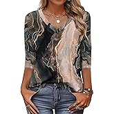 Zeagoo Womens Blouse Casual 3/4 Length Sleeve V Neck Basic T-Shirts Spring Summer Cute Tunic Tops Business Work Tees