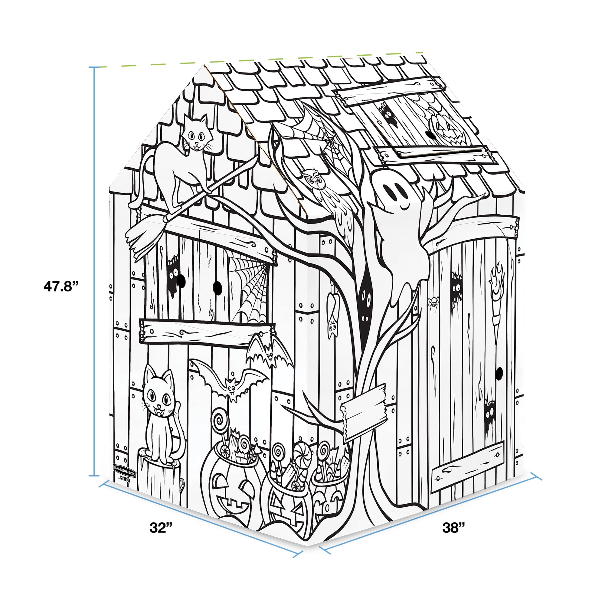 Bankers Box at Play Color in Halloween Playhouse, Cardboard Playhouse and Life Size Craft Activity for Kids and Families