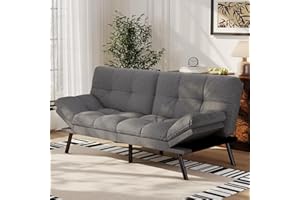 Vipbear 71" Convertible Futon Sofa Bed,Linen Fabric Futon Couch with Detachable Cushion,Adjustable Backrest & Armrest,Modern Loveseat Sleeper Recliner for Living Room,Office,Apartment,Grey