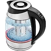 Chefman Electric Kettle with Temperature Control, 5 Presets LED Indicator Lights, Removable Tea Infuser, Glass Tea Kettle & Hot Water Boiler, 360° Swivel Base, BPA Free, Stainless Steel, 1.8 Liters