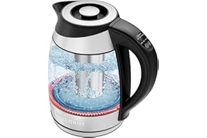 Chefman Electric Kettle with Temperature Control, 5 Presets LED Indicator Lights, Removable Tea Infuser, Glass Tea Kettle & Hot Water Boiler, 360° Swivel Base, BPA Free, Stainless Steel, 1.8 Liters