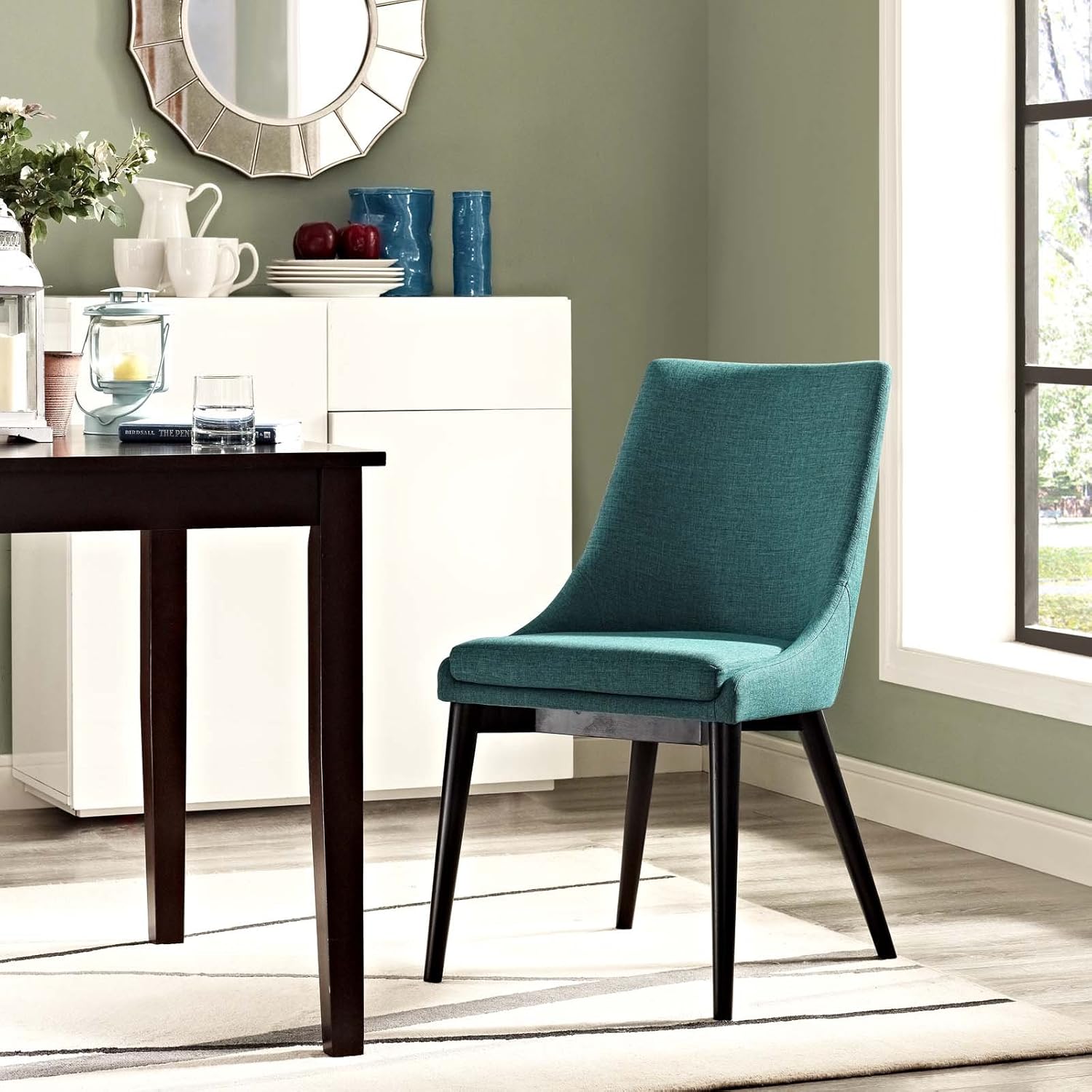 Modway Viscount Mid-Century Modern Upholstered Fabric Kitchen and Dining Room Chair in Teal - Chairs
