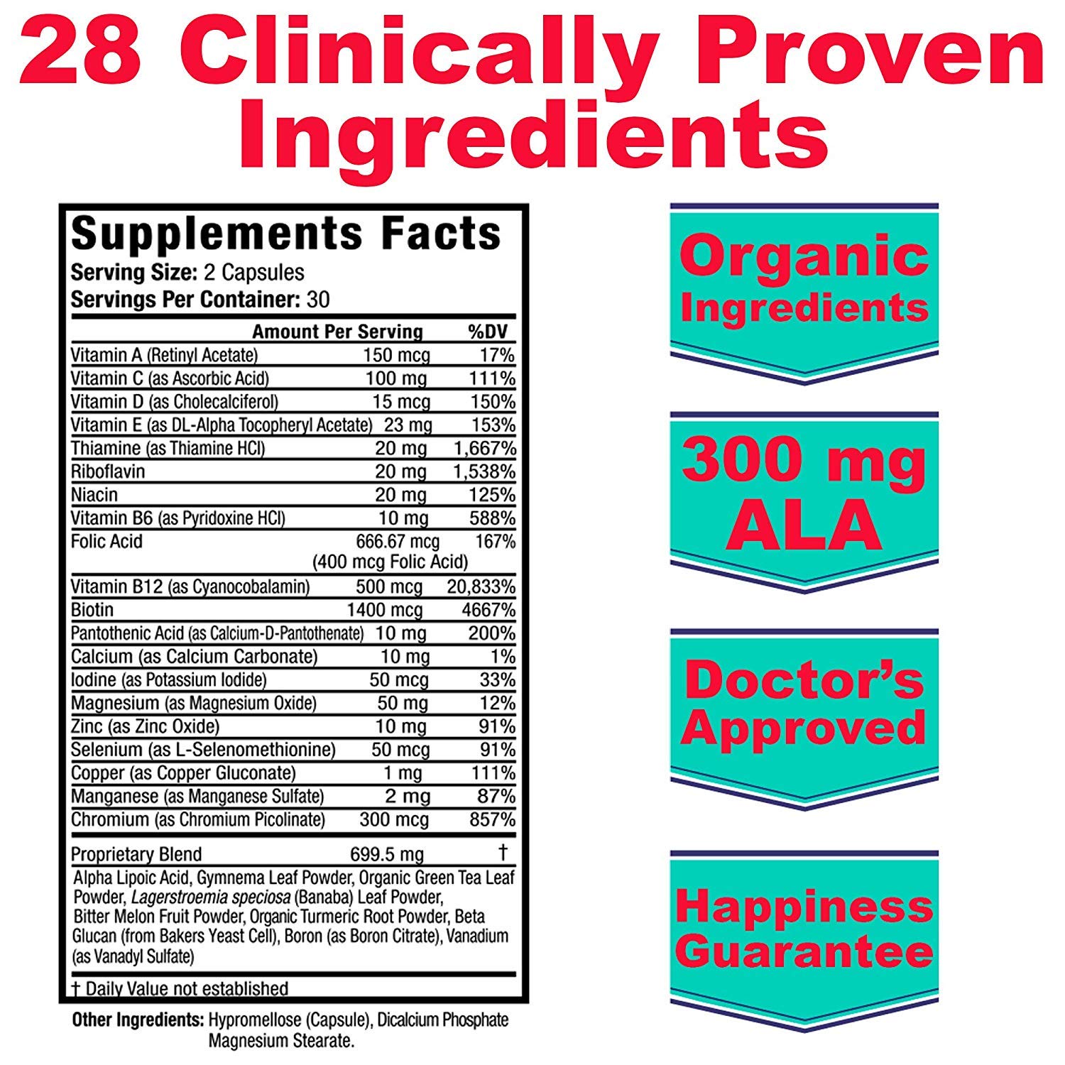 Diabetic Support Formula 28 Vitamins Minerals & Herbs with 300 mg Alpha Lipoic Acid for Blood