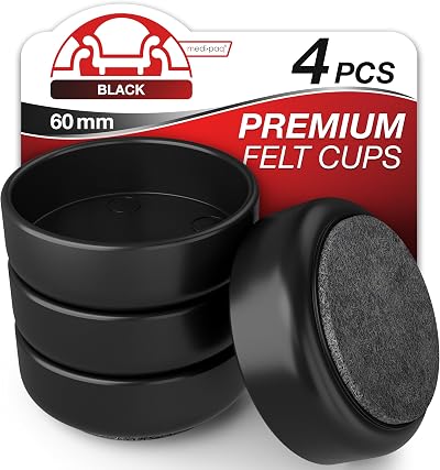 Medipaq Felt Castor Cups 4 Large 60mm Black Floor Protectors