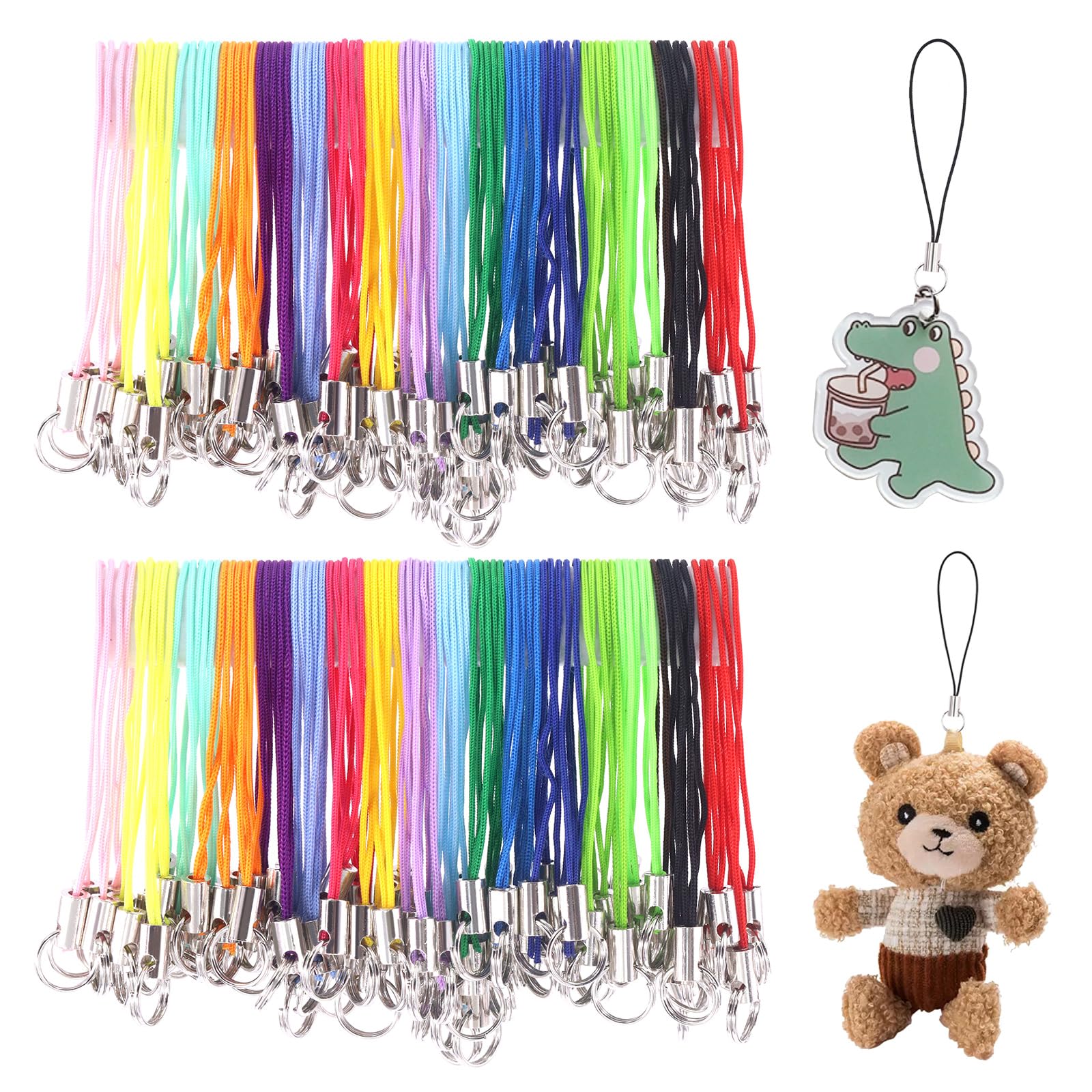 Mardatt 200Pcs Lanyard Phone Ring Strap, Mixed Color Hand Wrist Lanyard Strap String Cell Phone Split Ring Straps Cellphone Strap Charm Cord Detachable Lanyard Phone Ring Straps for DIY Cellphone USB