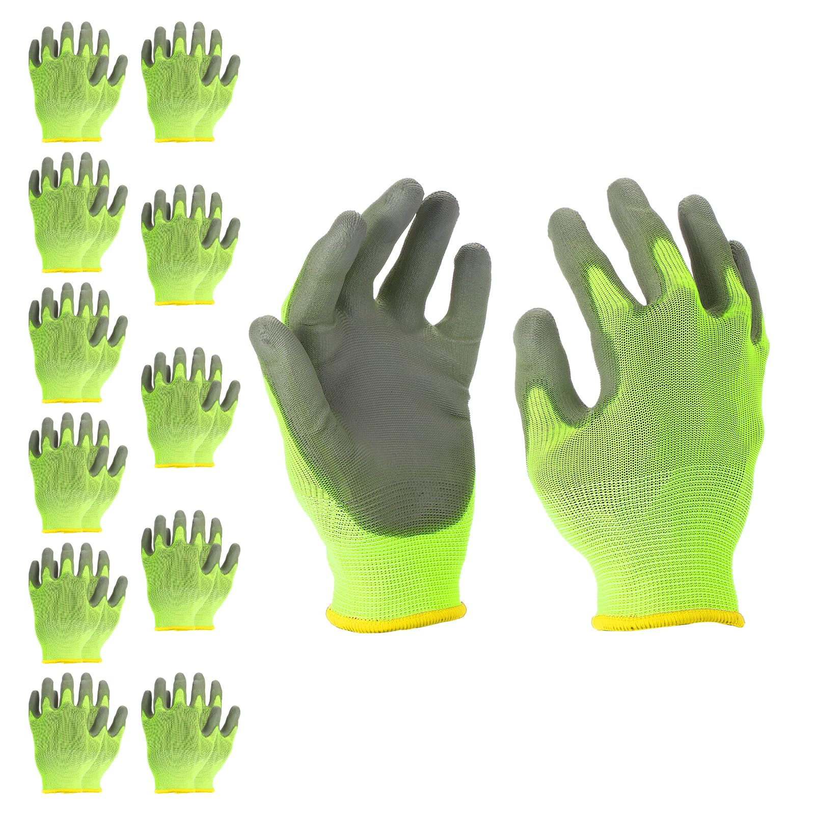 PATIKIL Safety Work Gloves, 12 Pair PU Coated Seamless Knit Gardening Glove with Grip for Woodworking Construction Warehouse Yard Work, Green, Medium Size