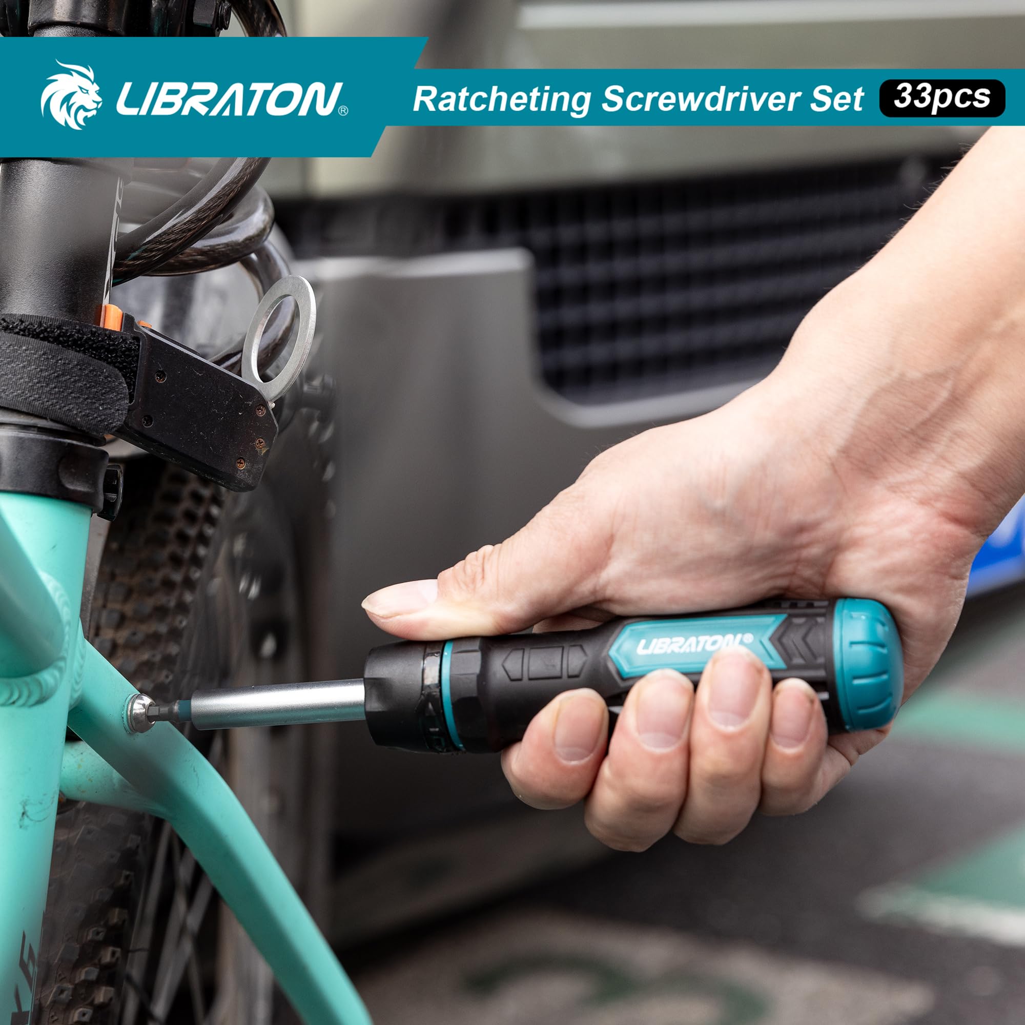 LIBRATON Ratschenschraubendreher Set, Multi Schraubendreher, 33-in-1 Magnetischer Schraubendreher, Schlitz-/Philips-/Pozi-/Torx-/Hex-/Vierkant-Bits, Ergonomischer Griff für Zuhause, Auto 8