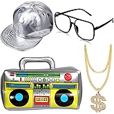 meekoo Halloween Hip Hop Costume 80s 90s Rapper Outfit Cosplay Accessories for Men Inflatable Boombox Baseball Cap