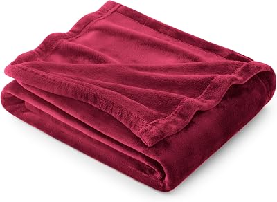 Bedsure Fleece Throw Blanket Dark Red 130x150 cm Soft Microfibre