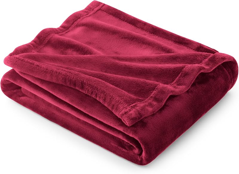 Bedsure Fleece Throw Blanket Dark Red 130x150 cm Soft Microfibre