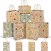 PHOGARY 24pcs Paper Bags, Floral Pattern Gift Bag with Handles, Goodie Bags Grocery Treat Gift Wrap for Baby Shower, Wedding, Valentines' day, Birthday Party Favor Bag
