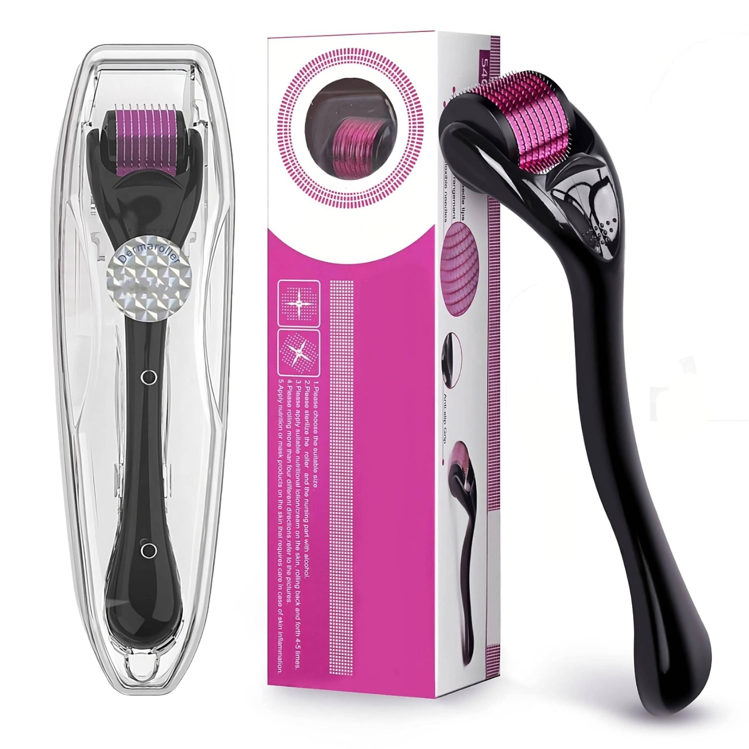 Derma Roller 0.25mm for Hair Growth-Face & Beard Microneedle Roller for Skin Care, Hair Growth, Wrinkles, Stretch Marks, Micro Needling roller 540 Titanium Needle for Men & Women with Carry Case