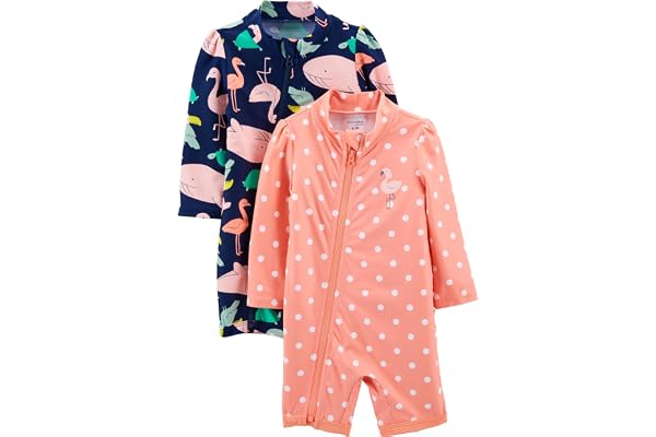 Simple Joys by Carter's Baby-Girls 2-Pack 1-Piece Zip RashguardsOne Piece Swimsuit