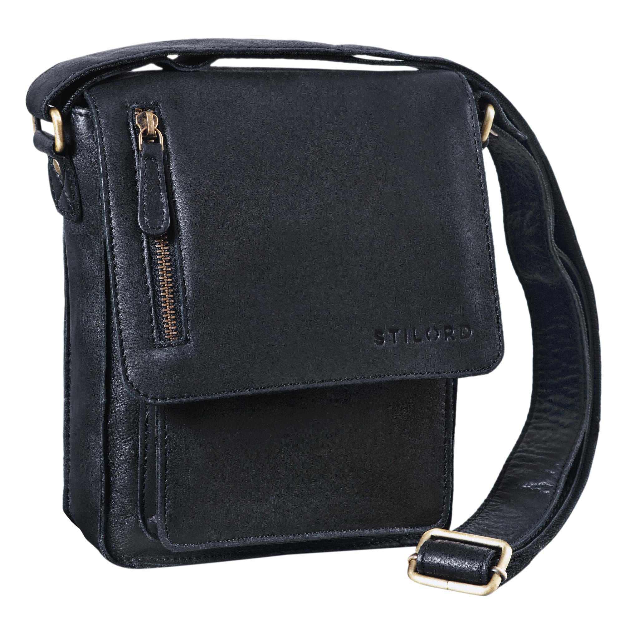 STILORD "Finn" Small Shoulder Bag for Men Vintage Cross Body Bag Suitable for 8.4 inch Tablets Satchel Genuine Leather Colour:Black