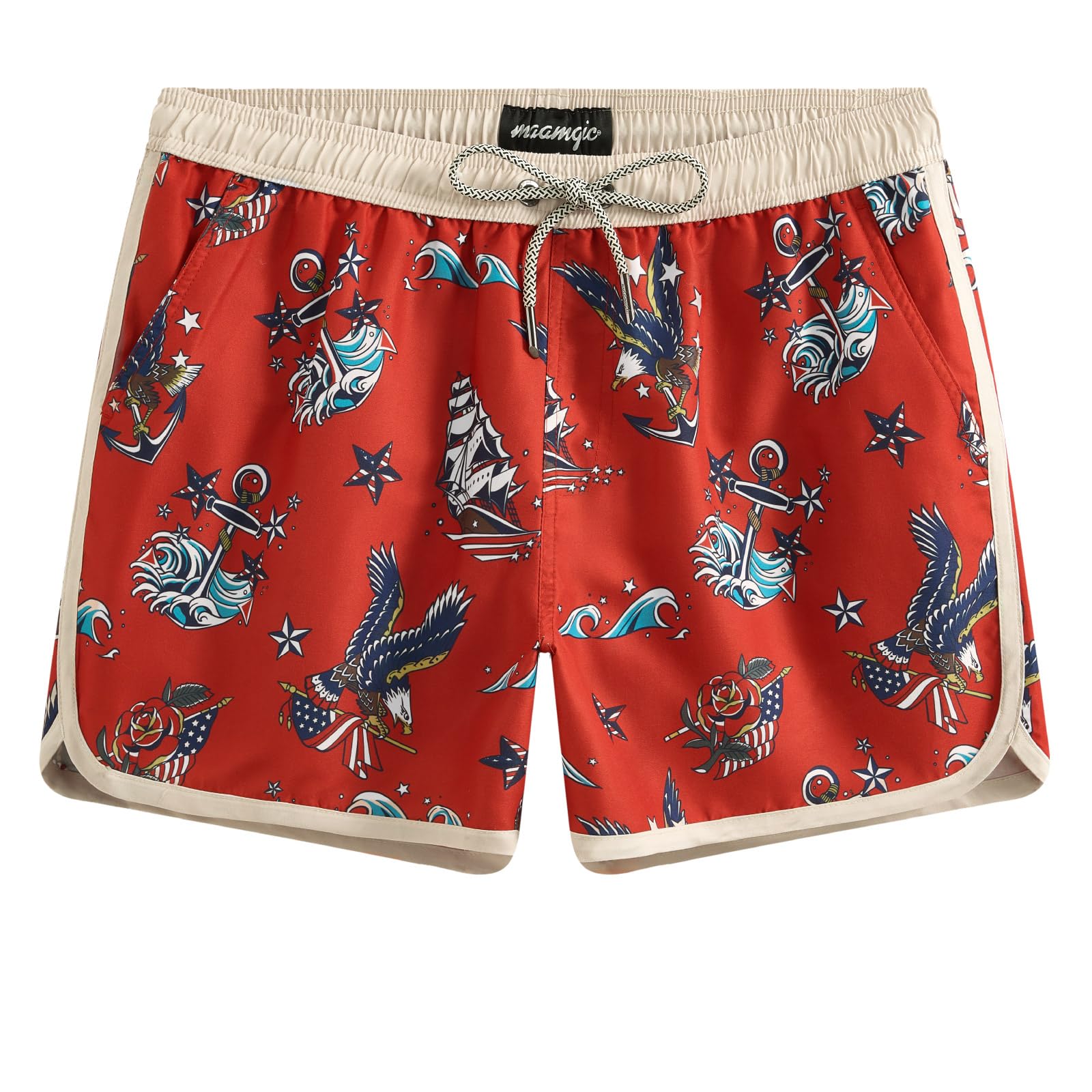 maamgic Mens Short 80s 90s Vintage Swim Trunks with Mesh Lining Quick Dry Bathing Suit Board Shorts Red Eagle Flag XX-Large Image