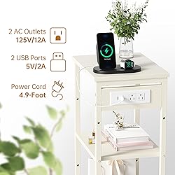 Asgolion Tall End Table with Charging Station, 3