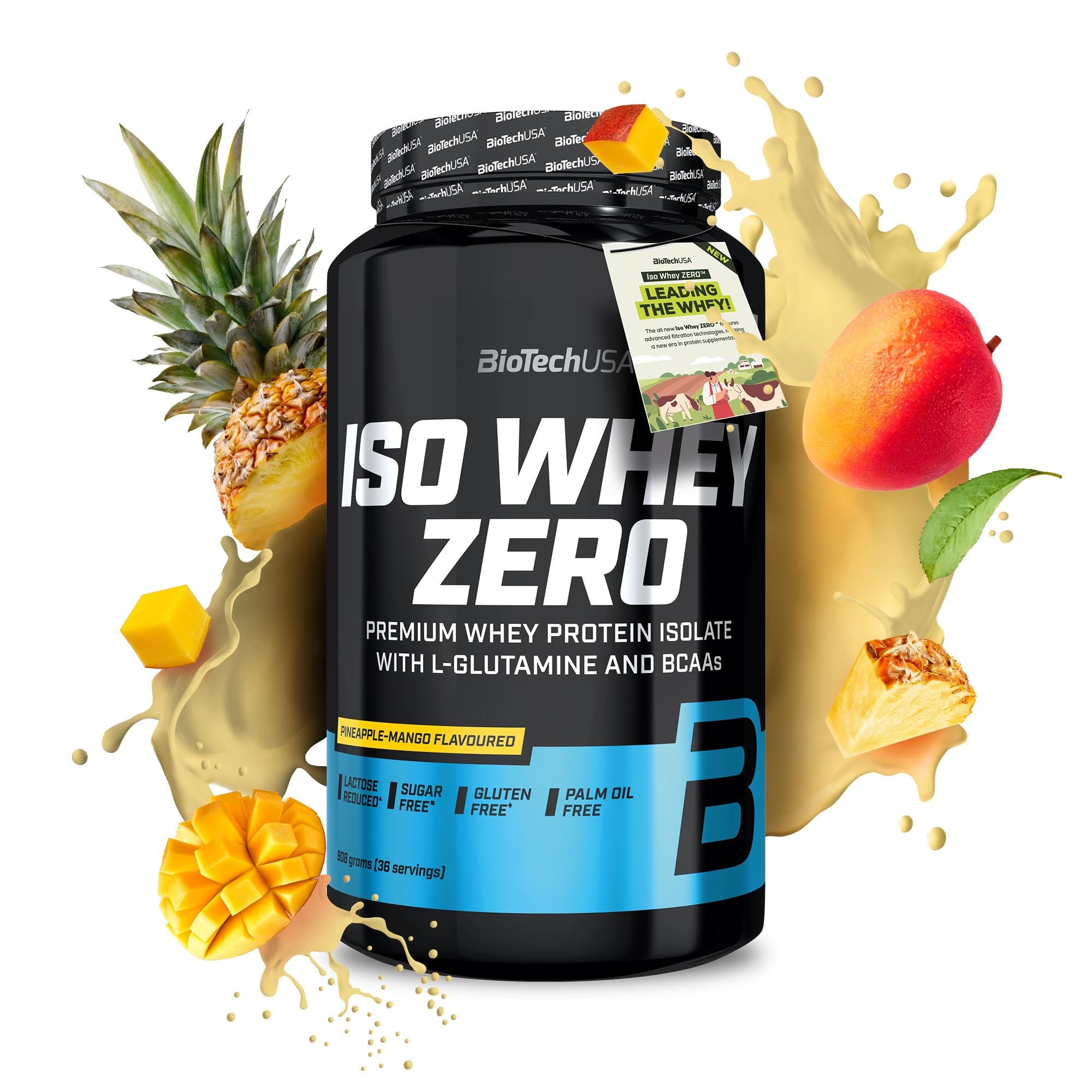 BioTechUSA Iso Whey Zero | Premium Whey Protein Isolate | Grass-Fed | Enzyme-Free | Sugar- and Gluten-Free, 908 g, Pineapple-Mango