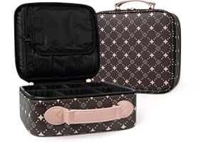 M Y U R E N Travel Makeup Bag,Waterproof Cosmetic Organizer, Adjustable Dividers,Portability Cosmetic Train Case,Makeup organizer,Gift for Women,Girls Gift (Coffee+Pink)