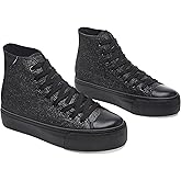 ALTOCIS Glitter Platform Fashion Sneakers,Sparkly Bling Mid Calf Sneaker for Women,Cute Comfortable Platform High Top Sneakers