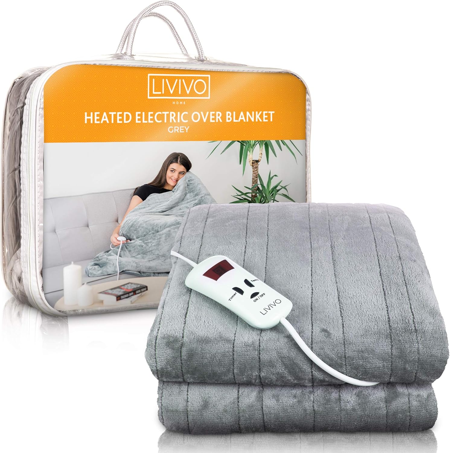 LIVIVO Heated Electric Over Blanket Ultra Soft Micro Fleece Throw