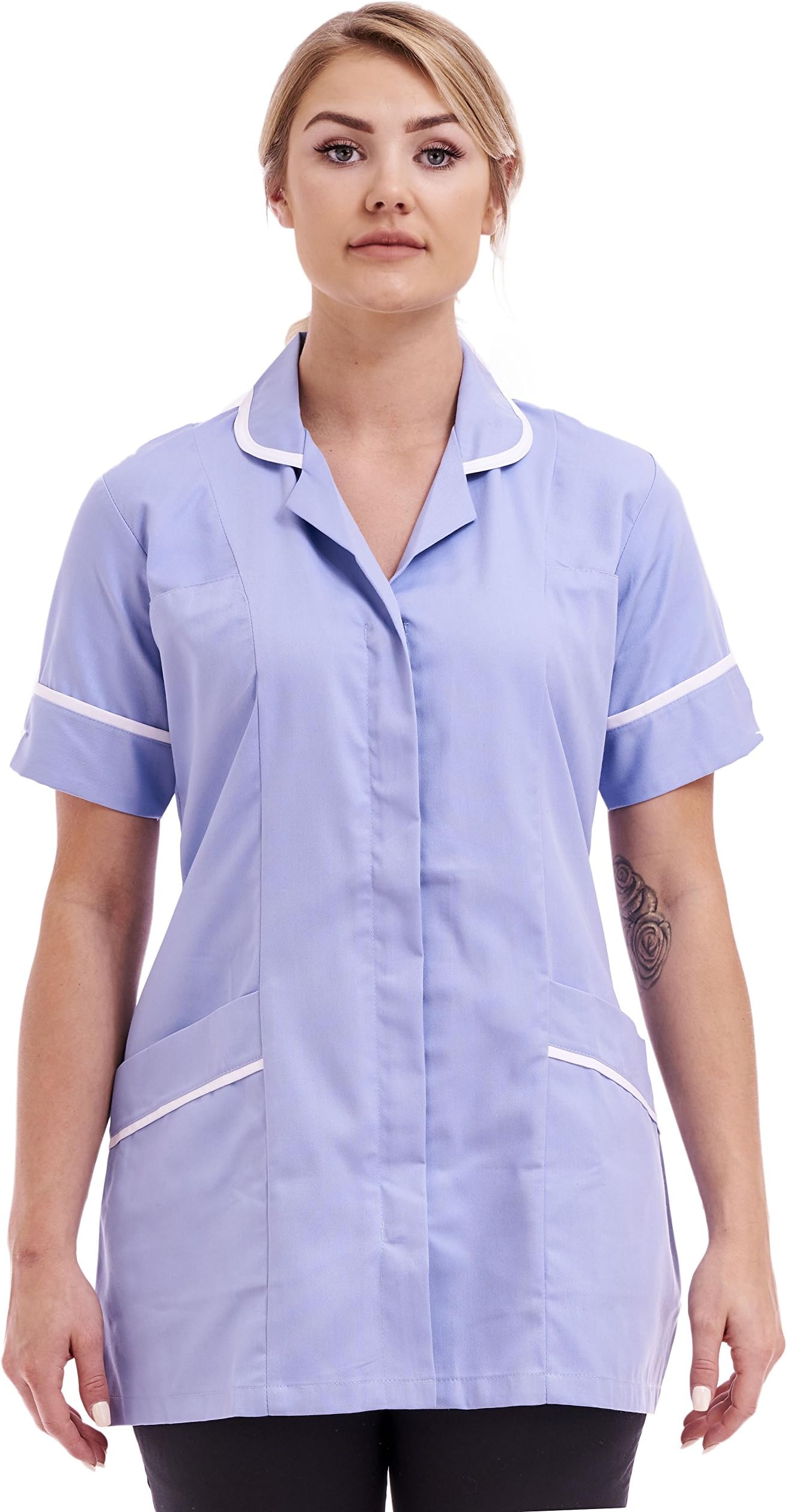 New Model Womens Healthcare Tunic Round Collar Uniform for Nurse Housekeeper Beautician Size 8 to 28 Multicoloured (10, Sky Blue)
