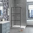 Goodyo 34" X 72" Shower Door Clear Tempered Glass Framed Shower Screen Walk-in Black Finish, 3 Pieces Divided Pattern