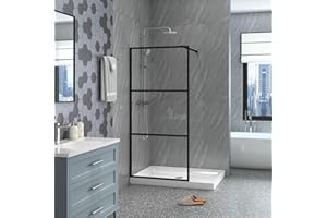 Goodyo 34" X 72" Shower Door Clear Tempered Glass Framed Shower Screen Walk-in Black Finish, 3 Pieces Divided Pattern